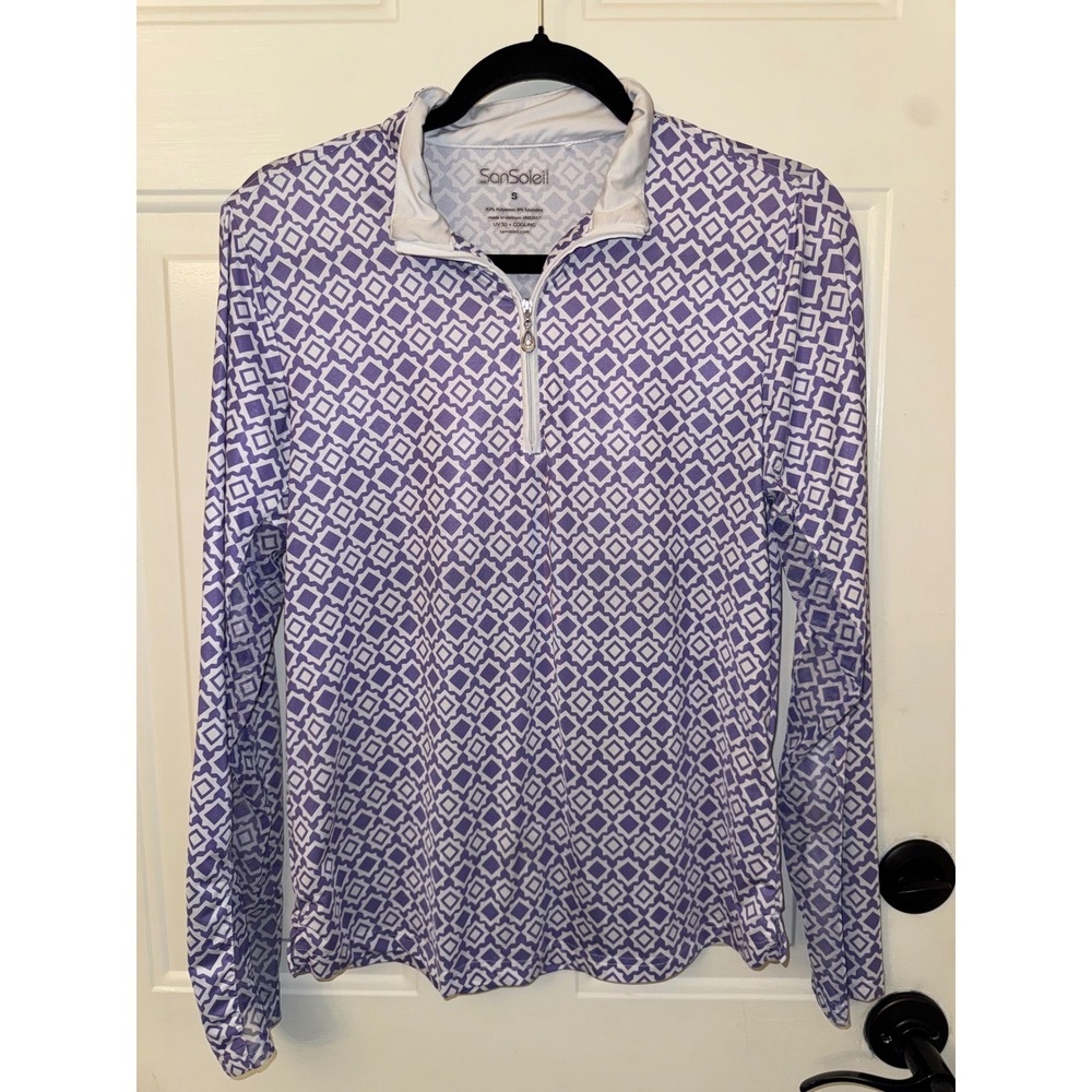 SanSoleil SolCool Purple Geometric UV 50+ Cooling Quarter Zip Top Womens Small